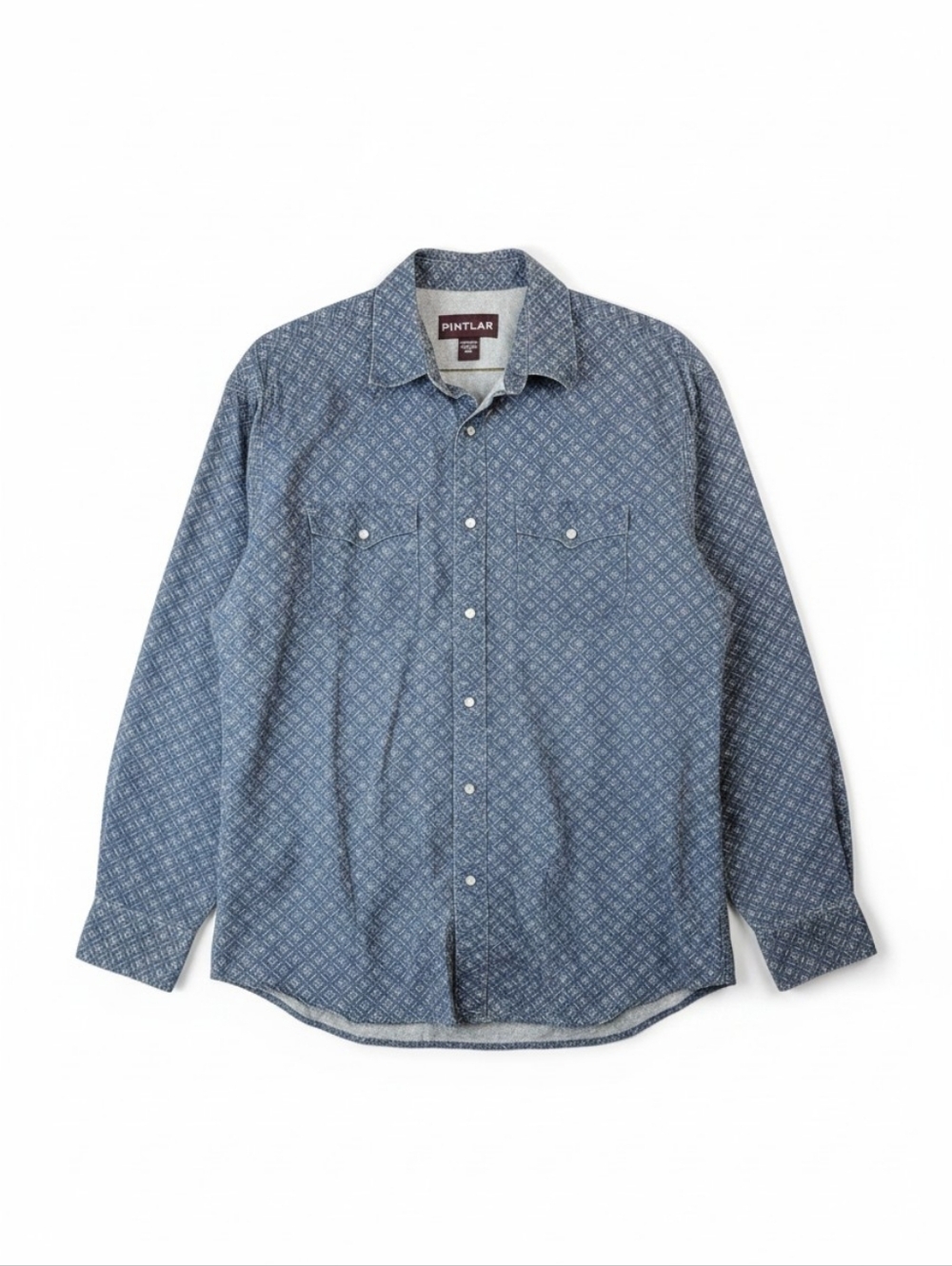 Pintlar Western Shirt Mens XXL Blue Geometric Snap Button Long Sleeve